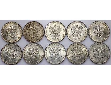 4732. Srebro, Zestaw monet PRL, 200 złotych 1976, Olimpiada, 10 sztuk - 2