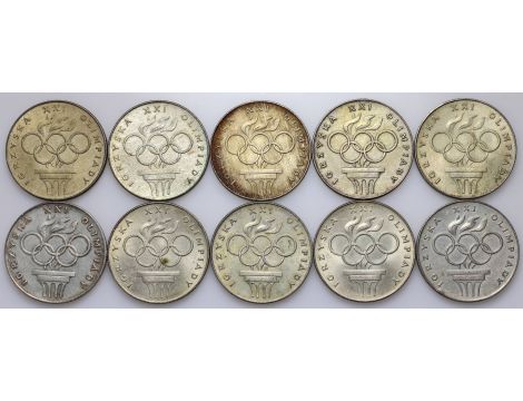 4733. Srebro, Zestaw monet PRL, 200 złotych 1976, Olimpiada, 10 sztuk