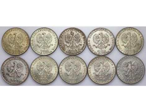 4733. Srebro, Zestaw monet PRL, 200 złotych 1976, Olimpiada, 10 sztuk - 2