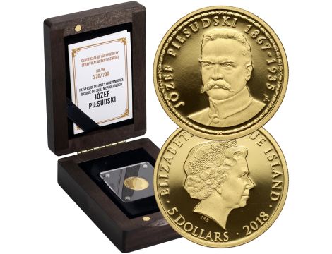 Niue, 5 dolarów 2018, Józef Piłsudski, 1/10 uncji złota