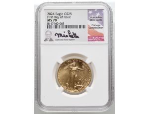 USA, 25 dolarów 2024, Gold Eagle, NGC MS70, 1/2 uncji złota