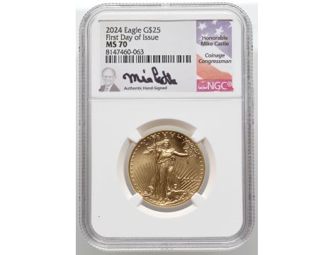 USA, 25 dolarów 2024, Gold Eagle, NGC MS70, 1/2 uncji złota