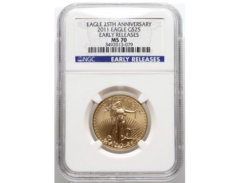 USA, 25 dolarów 2011, Gold Eagle, NGC MS70, 1/2 uncji złota