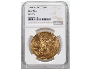 Meksyk, 50 pesos 1947, Centenario, NGC MS65