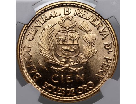 4789. Peru, 100 soli 1965, 400 lat mennicy w Limie, NGC MS66 - 3