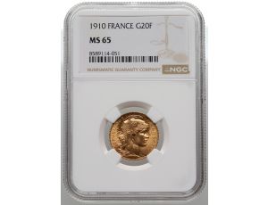 Francja, 20 franków 1910, Kogut, NGC MS65