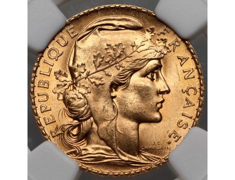 4792. Francja, 20 franków 1910, Kogut, NGC MS65 - 2