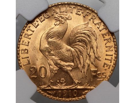 4792. Francja, 20 franków 1910, Kogut, NGC MS65 - 3