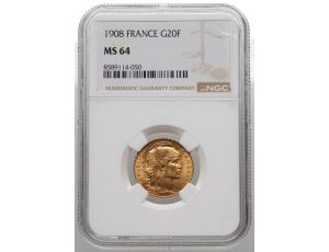 Francja, 20 franków 1908, Kogut, NGC MS64