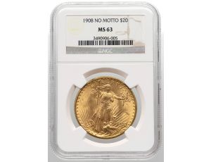 USA, 20 dolarów 1908, Filadelfia, Saint-Gaudens, NGC MS63