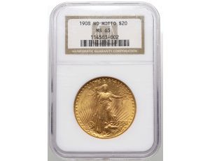 USA, 20 dolarów 1908, Filadelfia, Saint-Gaudens, NGC MS63