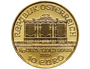 Austria, 10 euro 2025, Wiedeński Filharmonik, 1/10 uncji złota