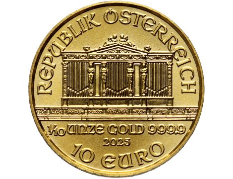 Austria, 10 euro 2025, Wiedeński Filharmonik, 1/10 uncji złota