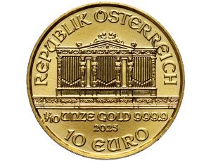 Austria, 10 euro 2025, Wiedeński Filharmonik, 1/10 uncji złota