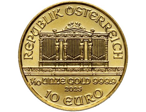 Austria, 10 euro 2025, Wiedeński Filharmonik, 1/10 uncji złota