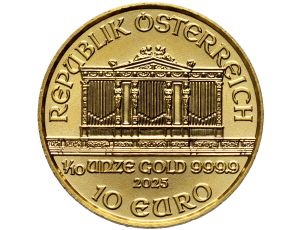 Austria, 10 euro 2025, Wiedeński Filharmonik, 1/10 uncji złota