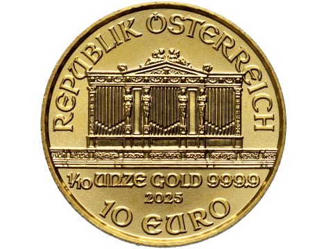 Austria, 10 euro 2025, Wiedeński Filharmonik, 1/10 uncji złota
