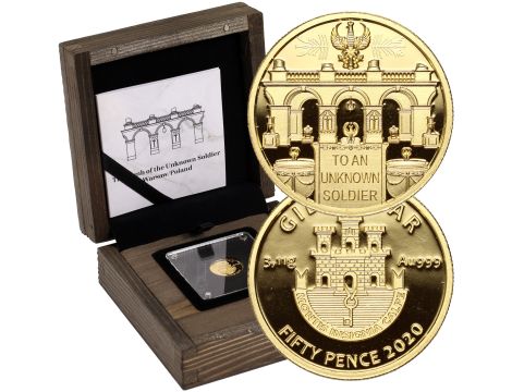 Gibraltar, 50 pensów 2020, Grób Nieznanego Żołnierza, 1/10 uncji złota