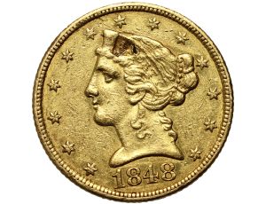 4890. USA, 5 dolarów 1848 C, Charlotte, Liberty