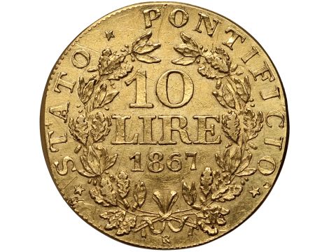 Watykan, Państwo Kościelne, Pius IX, 10 lirów 1867 R, Rzym - 2