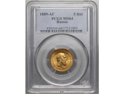 5016. Rosja, Aleksander III, 5 rubli 1889 (AG), PCGS MS64
