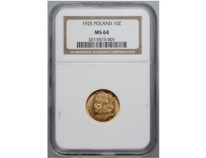 5021. Polska, II RP, 10 złotych 1925, Bolesław Chrobry, NGC MS64