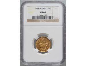 5022. Polska, II RP, 20 złotych 1925, Bolesław Chrobry, NGC MS64