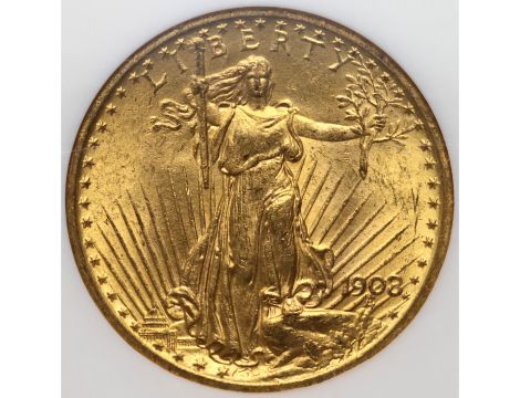5106. USA, 20 dolarów 1908, Filadelfia, Saint-Gaudens, bez motta, NGC MS63 - 2