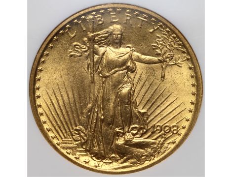 5107. USA, 20 dolarów 1908, Filadelfia, Saint-Gaudens, bez motta, NGC MS63 - 2