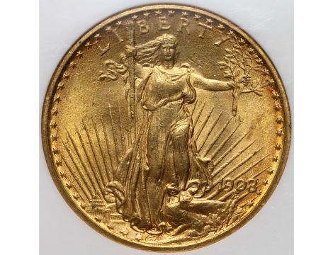 5108. USA, 20 dolarów 1908, Filadelfia, Saint-Gaudens, bez motta, NGC MS63 - 2