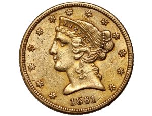 5185. USA, 5 dolarów 1861, Filadelfia, Liberty - ciekawszy rocznik