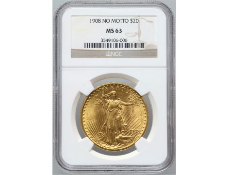 5196. USA, 20 dolarów 1908, Filadelfia, Saint-Gaudens, NGC MS63