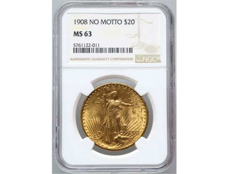 5197. USA, 20 dolarów 1908, Filadelfia, Saint-Gaudens, NGC MS63