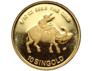 5277. Singapur, 10 singold 1985, Rok Wołu, 1/10 uncji złota