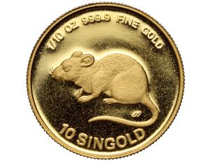 5278. Singapur, 10 singold 1984, Rok Szczura, 1/10 uncji złota