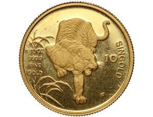 5279. Singapur, 10 singold 1986, Rok Tygrysa, 1/10 uncji złota