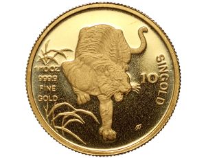 5280. Singapur, 10 singold 1986, Rok Tygrysa, 1/10 uncji złota