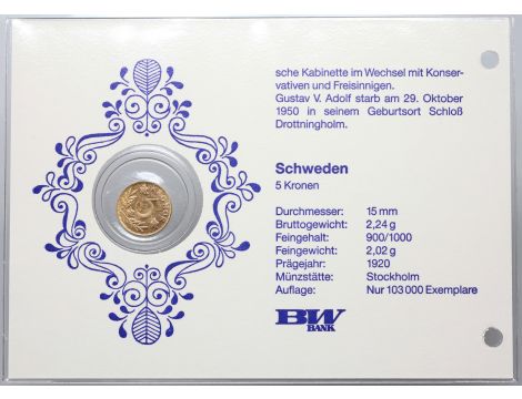 5285. Szwecja, Gustaw V, 5 koron 1920 - 4