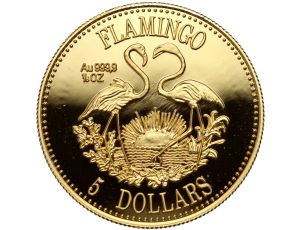 5286. Bahamy, 5 dolarów 1995, Flamingi, 1/5 uncji złota