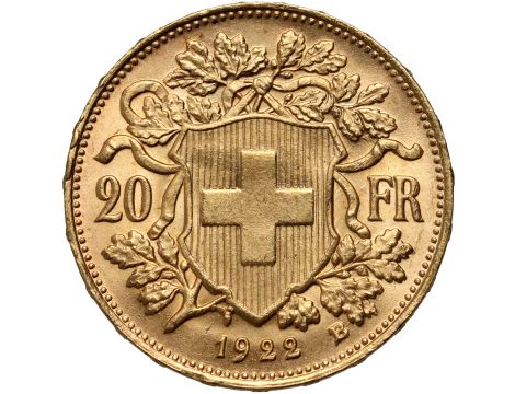 5297. Szwajcaria, 20 franków 1922, Helvetia Vreneli - 2