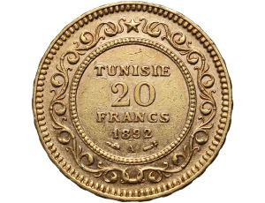 5318. Tunezja, 20 franków 1892 A, Paryż