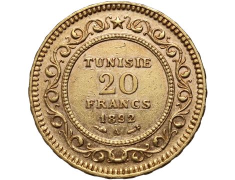 5318. Tunezja, 20 franków 1892 A, Paryż