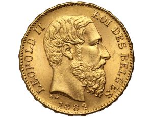 5324. Belgia, Leopold II, 20 franków 1882 - piękne