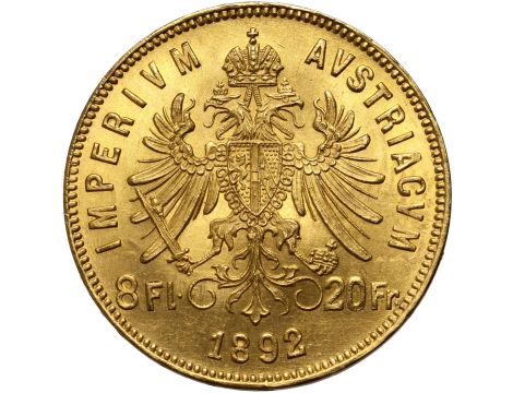 5334. Austria, Franciszek Józef I, 8 flor./20 franków 1892, Nowe bicie - 2