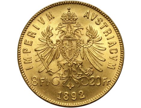5335. Austria, Franciszek Józef I, 8 flor./20 franków 1892, Nowe bicie - 2