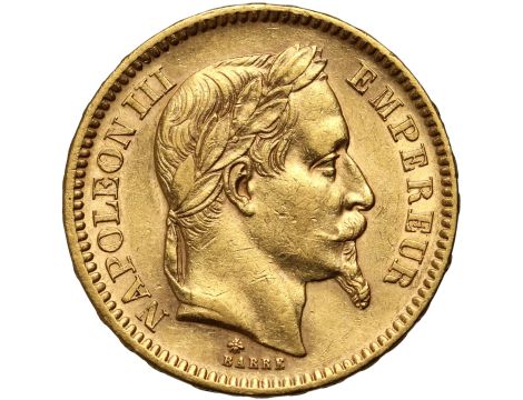 5363. Francja, Napoleon III, 20 franków 1866 A, Paryż, Wieniec