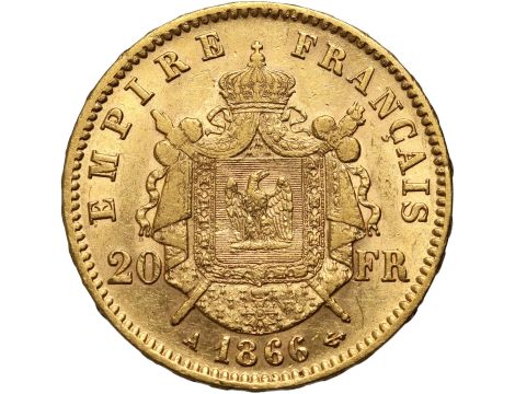 5363. Francja, Napoleon III, 20 franków 1866 A, Paryż, Wieniec - 2