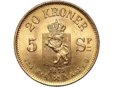 5376. Norwegia, Oskar II, 20 koron / 5 speciedaler 1875 - 2