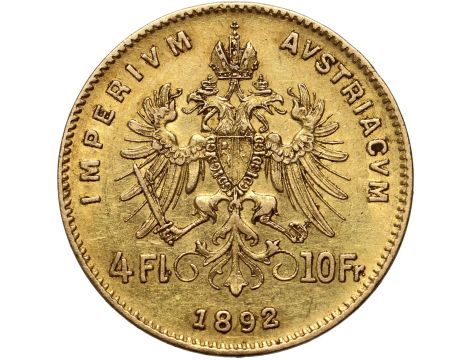 5378. Austria, Franciszek Józef I, 4 florenów / 10 franków 1892, Stare bicie - 2