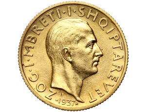 5389. Albania, Zog I, 20 franga ari 1937 R, Rzym, Niepodległość - rzadkie